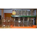 Kitchenalia - early 20th century Kilner jars; other jam jars; 2lb jars; glass topped lap trays;