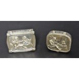 A 925 silver pill/trinket box, relief decorated with Violinist seated within tavern interior,