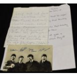 The Beatles, b/w band postcard, the verso signed in blue biro with John Lennon, Paul McCartney,