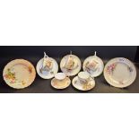 A set of four Royal Worcester cups and saucers, painted by George Hundley, with ferns and grasses,