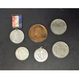 A small collection of base metal medallions, Birmingham, two similar, 44mm white metal medallions,