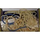 Costume Jewellery - a three strand blister pearl necklace; others,