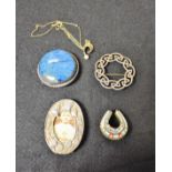 A pearl set pendant; a Victorian micro mosaic horseshoe brooch; a silver Celtic brooch;