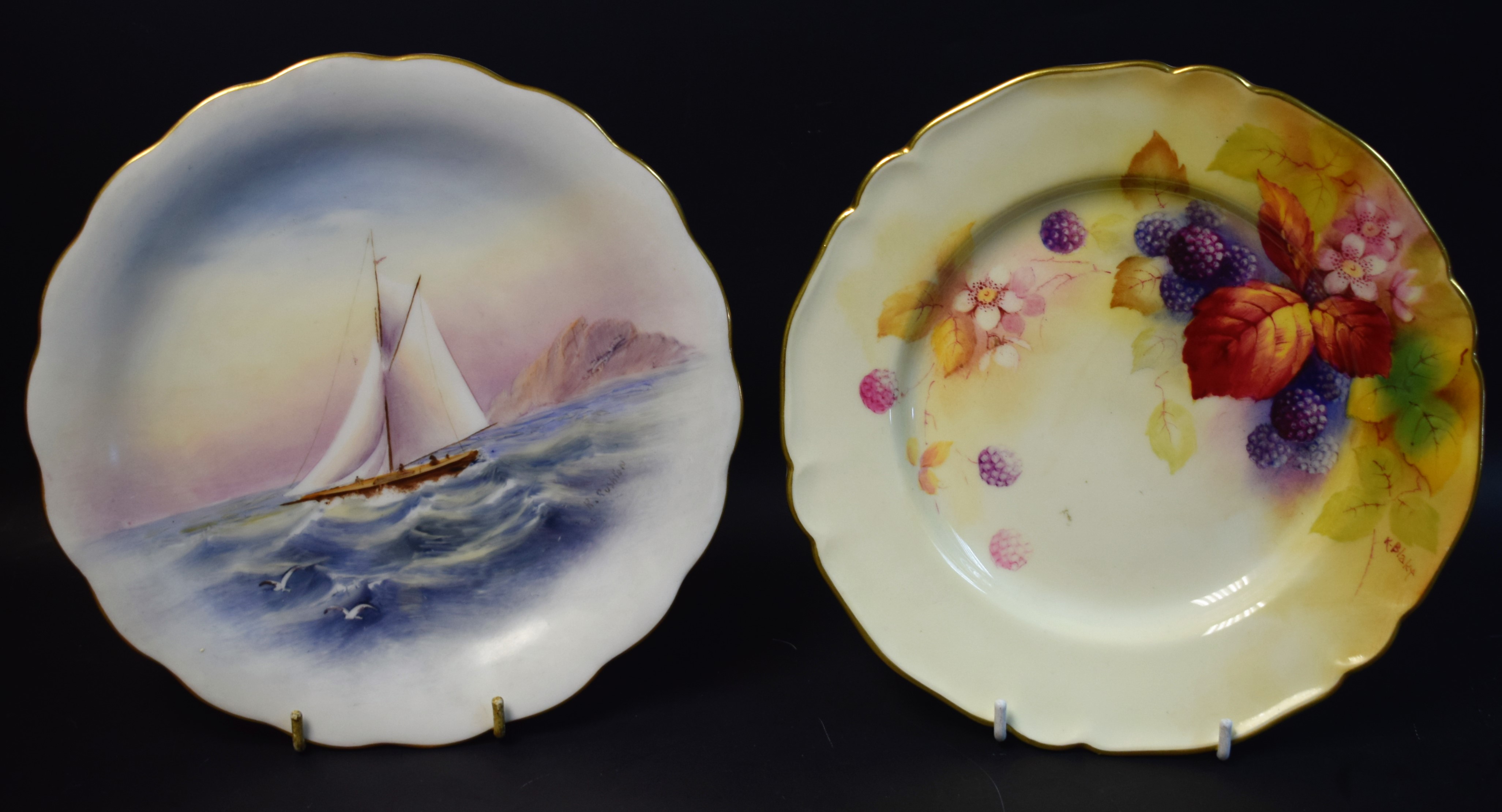 A Royal Worcester shaped circular plate, painted by Raymond Rushton, signed, with yachts,