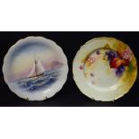 A Royal Worcester shaped circular plate, painted by Raymond Rushton, signed, with yachts,