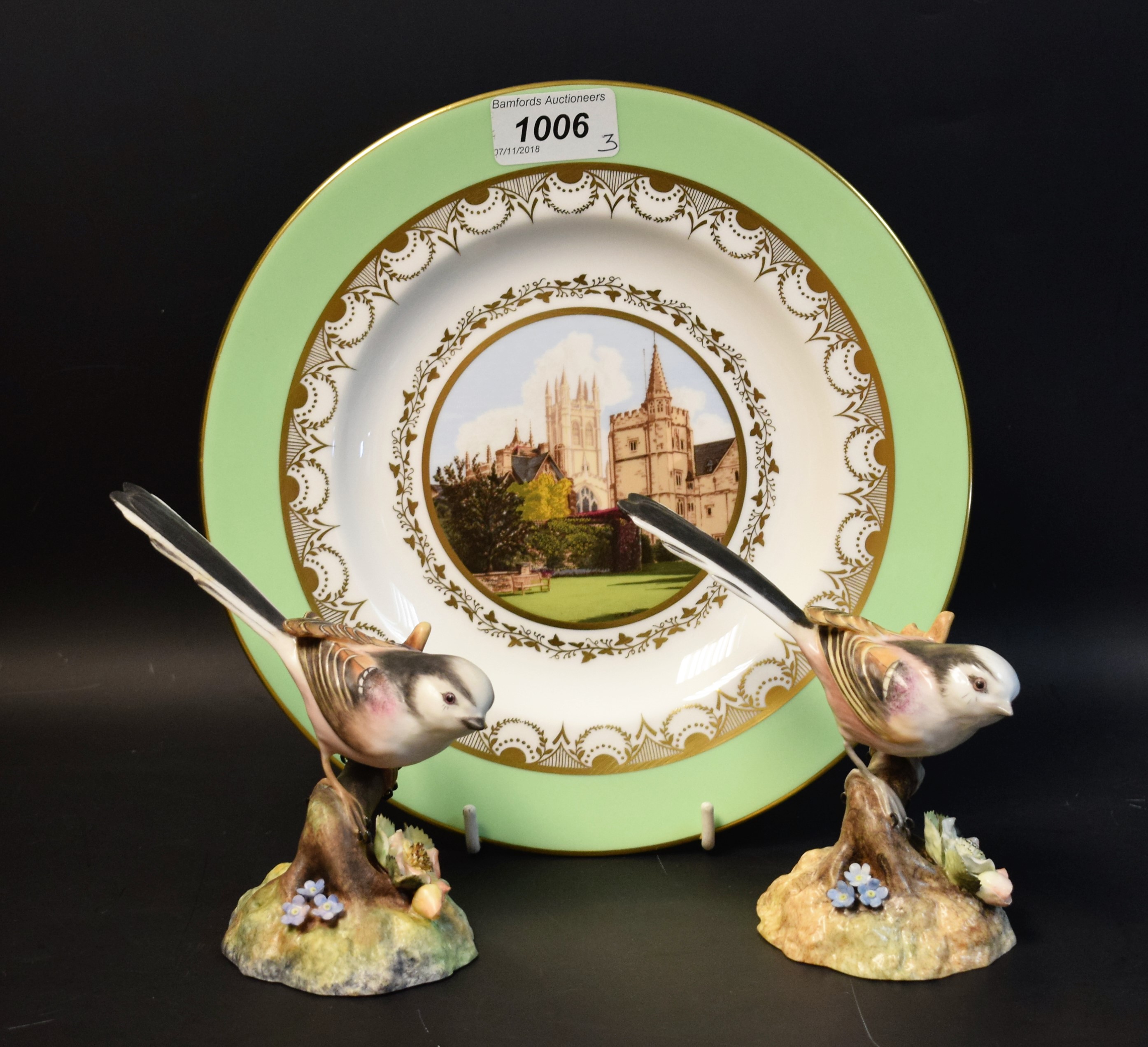 A pair of Royal Crown Derby bird models, Long Tailed Tits, signed,