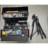 Photographic Equipment - a Practika camera; filters; lenses; a camera tripod;