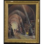 A Vartanian A Market Scene signed, oil on board,