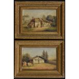 Continental School (19th century) A Pair, European Cottages oils on canvas,