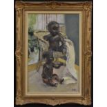 Continental School (20th century) Two Dolls in a Cold War Interior indistinctly signed,