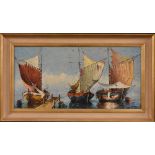 Bruzac (20th century) Boats in the Mediterranean signed, oil on canvas, 39cm x 79.