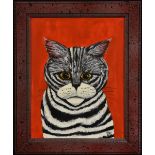 Jack Moss (20th century) Tabby Cat Staring signed, dated '67, oil on paper laid on canvas,