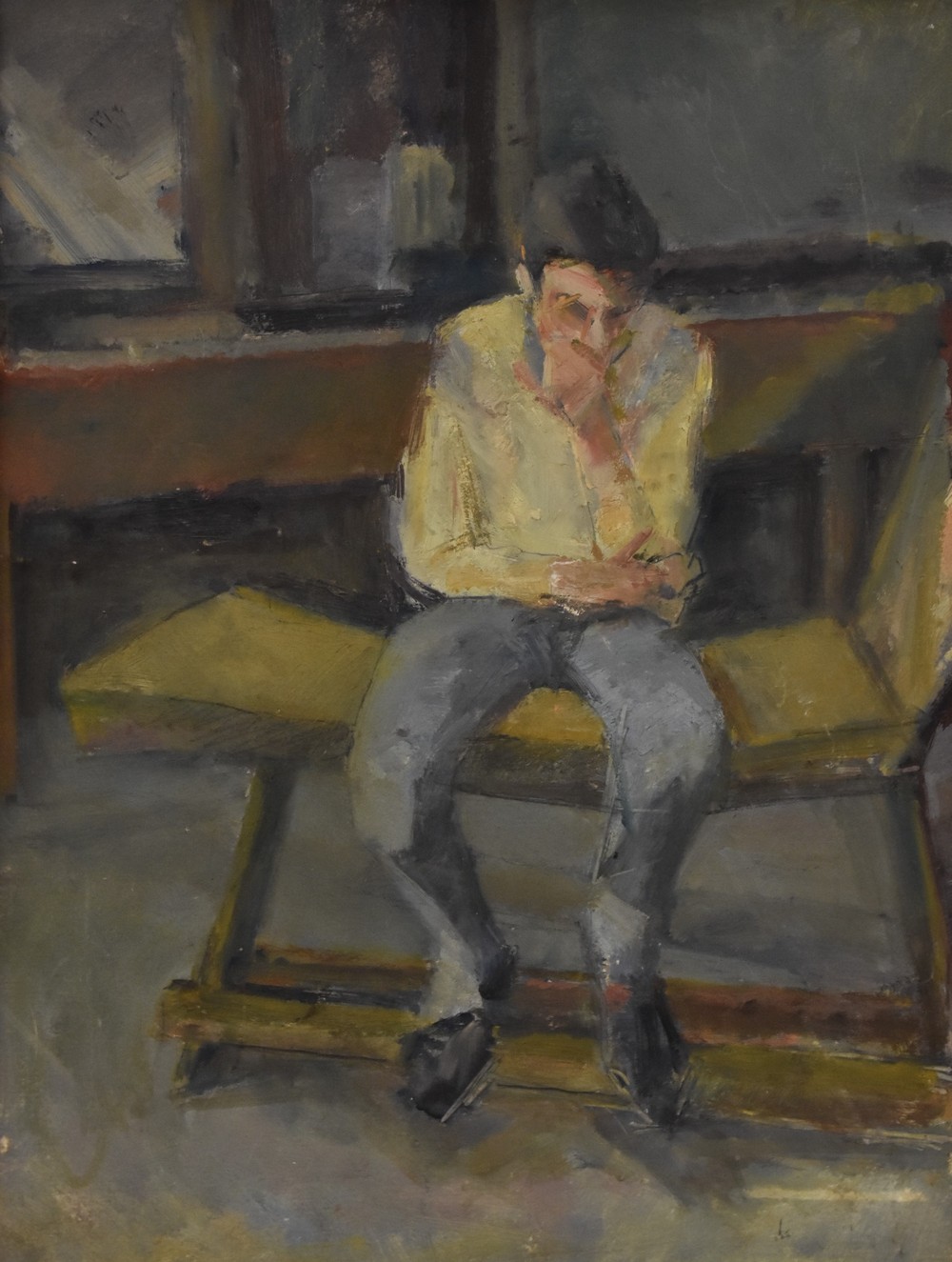 British Modern School Young Man Seated oil on board,