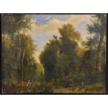 Continental School, (19th century) Woodland Landscape with Figures indistinctly signed, dated 1850,