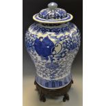 A Chinese blue and white baluster jar and cover,