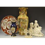 Ceramics - a Kurt Schenreuther porcelain figure group Dandy and Bo; others smaller, Japanese vase,