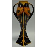 A Black Ryden two handled vase, of abstract square section,