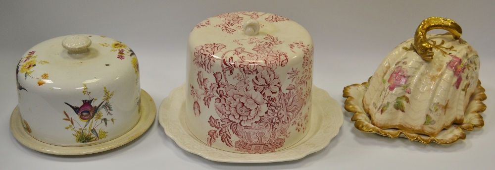 A late 19th / early 20th century century Crown Devon transfer printed cheese dome and stand