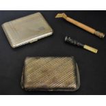 Smoking interest - a silver coloured gilt metal cigarette case, embossed decoration,