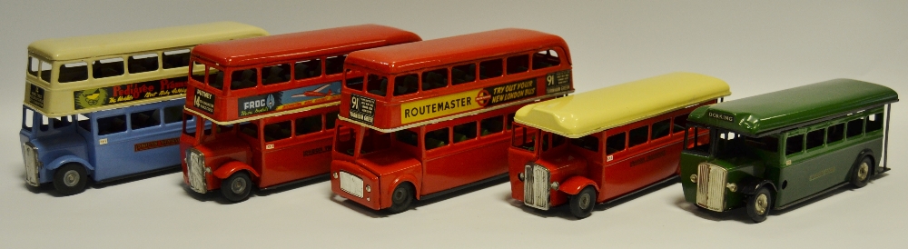 A Tri-ang Minic, tinplate, friction drive London Transport single decker bus, red body, cream roof,