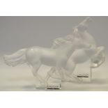 Lalique - a frosted glass model of a horse galloping;