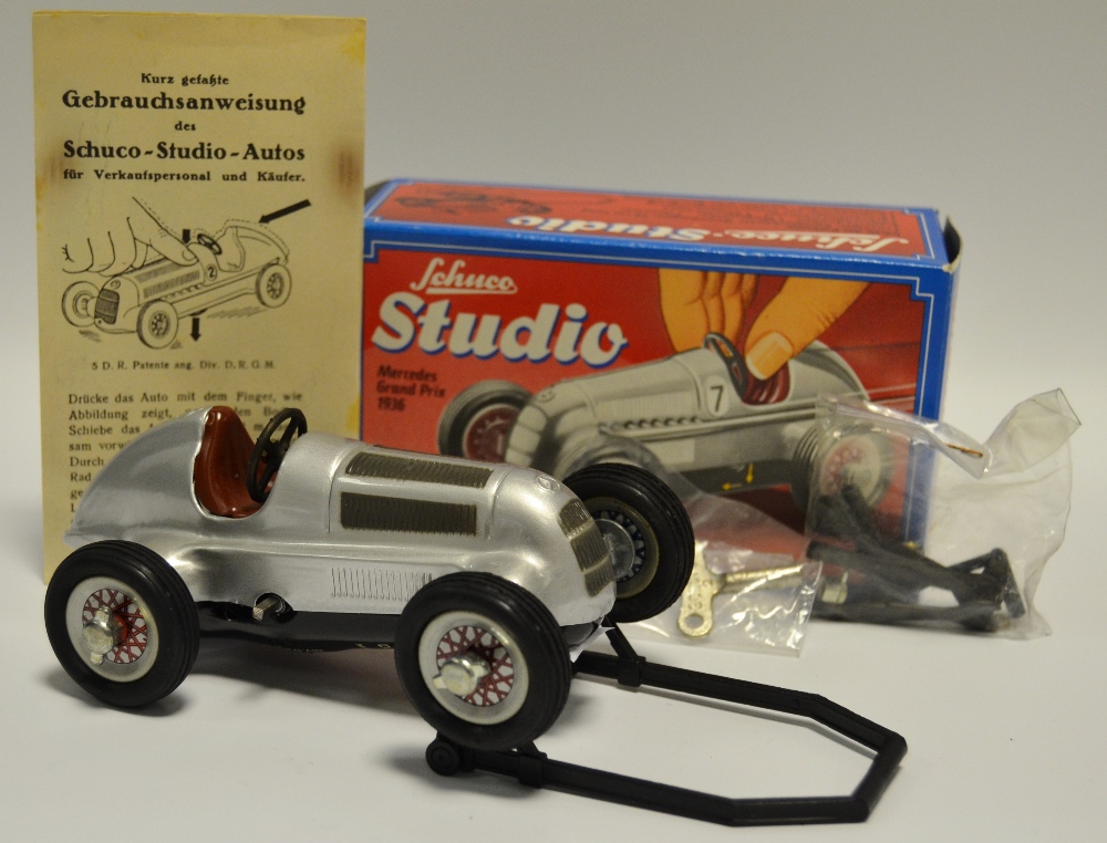 Schuco-Studio A Schuco Studio 1050 clockwork tinplate model Mercedes W196, silver paint work,