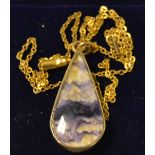 A 9 carat gold teardrop blue john pendant;