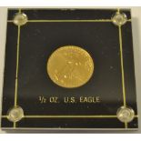 A 1/2 Troy ounce U.S. Eagle coin weight 15.