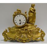 A French gilt metal figural mantel clock by Japy Freres featuring an Elizabethan lady,