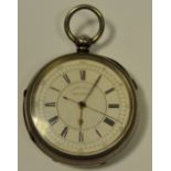 A silver open faced chronograph pocket watch