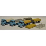 Corgi Toys - an ERF Flatbed Truck model 44G & Platform Trailer with two Corgi Garages Milk Churns