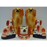 A pair of 19th century Staffordshire spaniel mantel dogs,