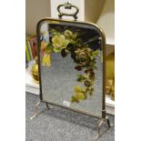 A late Victorian mirrored firescreen decorated with roses