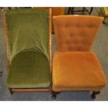 A 1940's folding Nursing chair; another button back, cabriole forelegs,