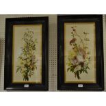 {Pictures - J Bromilow, a pair, Chrysanthemums and Christmas roses, watercolours, signed,