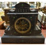 A Belge Noir black slate mantel clock by Edouard Serin, architectural pediment gilt Roman numerals,