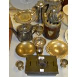 Metalware - Victorian and later coins inc double headed penny, etc; epns bowls, oak biscuit barrel,