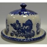 A reproduction Staffordshire Victoria Ironstone Large Cheese Dome and Stand 'Blue Fade Rose