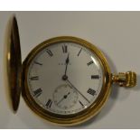 An Elgin gold plated pocket watch, Roman numerals,