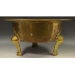 An Oriental bronze bowl with later brass legs