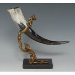 A 19th century bronze mounted drinking horn stand,