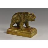 A 19th century bronze desk weight, cast as a bear, on all fours, rectangular base, 9.