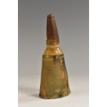 A 19th century cattle horn powder flask, lofty screw-fitting cover, 14cm long, c.