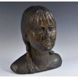 Modern British School, a composition bust, of a young girl,