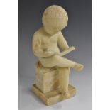 French School (19th century), an alabaster figure, of a putto reading,