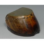 A 19th century brass mounted horse hoof table snuff box, hinged cover, 9.5cm wide, c.