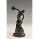 Grand Tour School (19th century), a dark patinated bronze, Discobolus, serpentine base, 18.