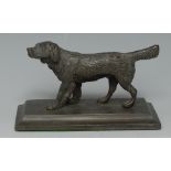 French School (19th century), a dark patinated bronze, of a gun dog, rectangular base, 13.