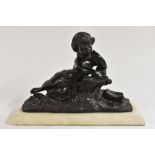 French School, a dark patinated bronze, Reading Time, white marble base, 26.