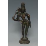 Indian School (19th century), a dark patinated bronze, of Shiva, standing, upon a lotus, 22.